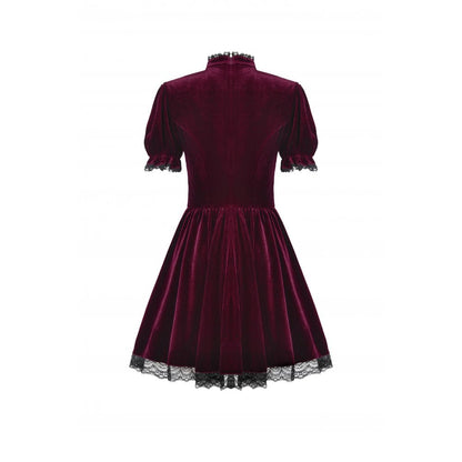 Robe Gothique en Velours Bordeaux à Col en Dentelle Ophelia Dark in Love