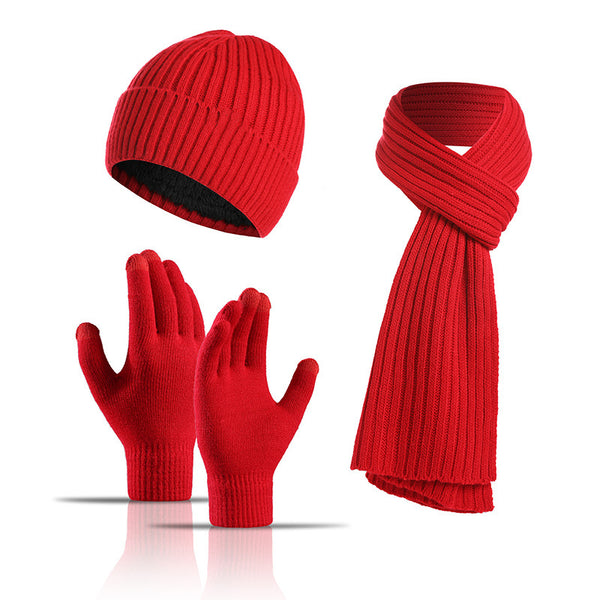 Ensemble bonnet, écharpe et gants tricotés de couleur unie pour l'hiver