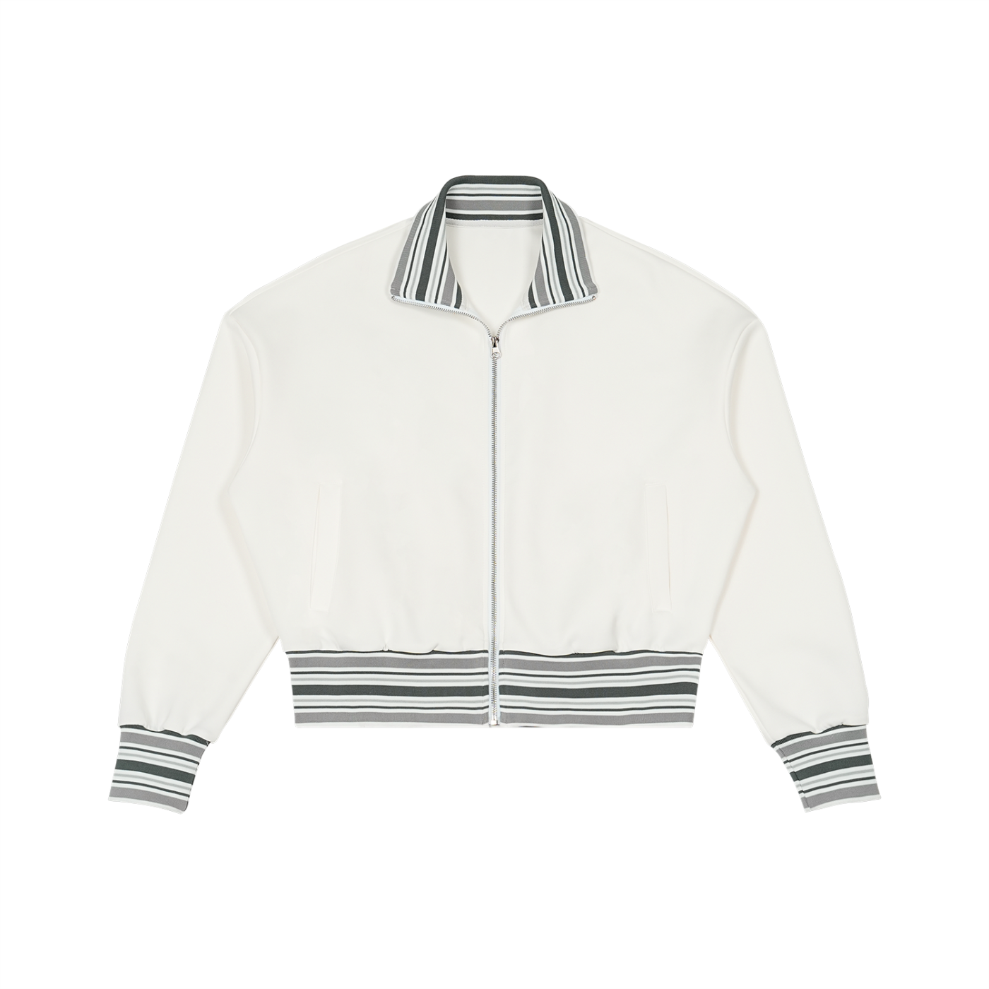 Striped Rib Collar Zip Jacket
