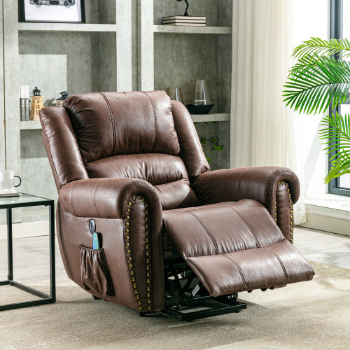 Large Power Lift Recliner Chairs With Massage And Heat For Elderly Big People, Massage Chair Heavy Duty Electric Faux Leather Reclining Chairs With USB Port And 2 Side Pockets