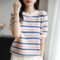 Fashionable Contrasting-Color Ice Silk Striped Knit Sweater