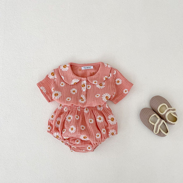 Baby Girl Doll-Collar Short-Sleeve Set