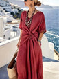 Loose Striped Short-Sleeve Maxi Dress