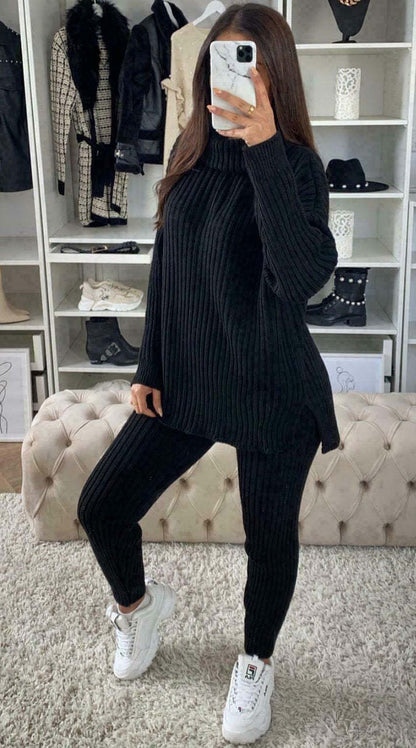 Knitted Ribbed Polo High Neck  Loungewear