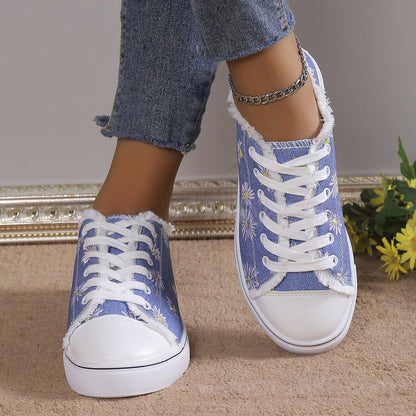 Flower Fuzzy Lace-Up Sports-Style Flat Shoes