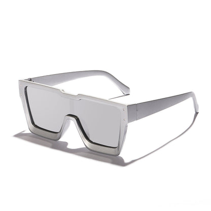 Nouvelles lunettes de soleil personnalisées à grande monture européennes et américaines, lentille monobloc, style INS, lunettes de sport