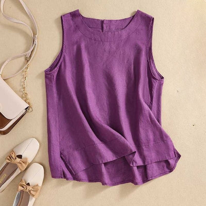 Retro Cotton Linen Vest Women's Loose Sleeveless Top