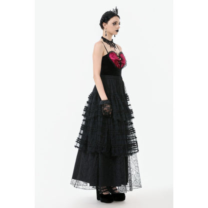 Jupe gothique en velours et dentelle Morticia Dark in Love noire
