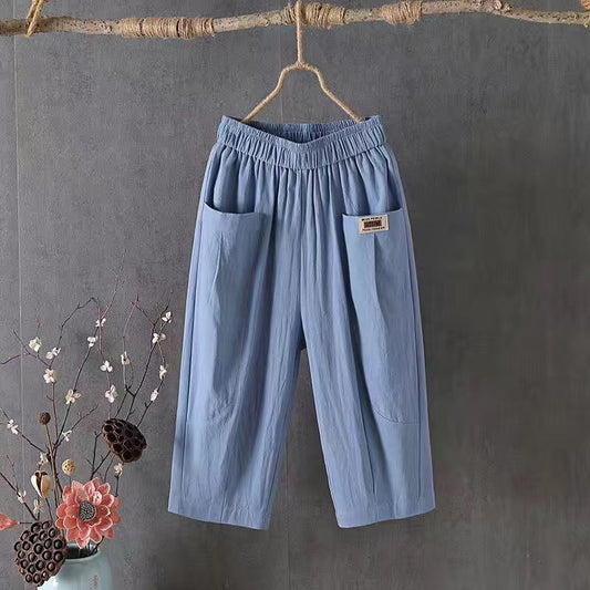 Linen Elastic Waist Casual Pants