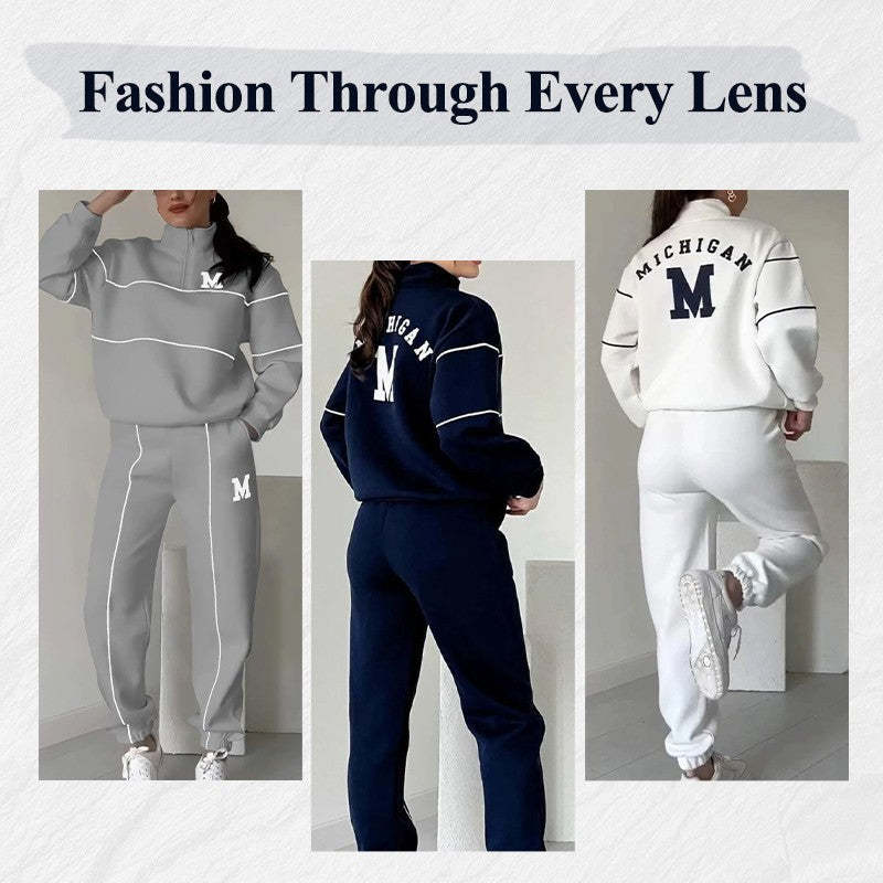 Ensemble 2 pièces femme : Sweat-shirt sans capuche et pantalon de survêtement ample avec poches