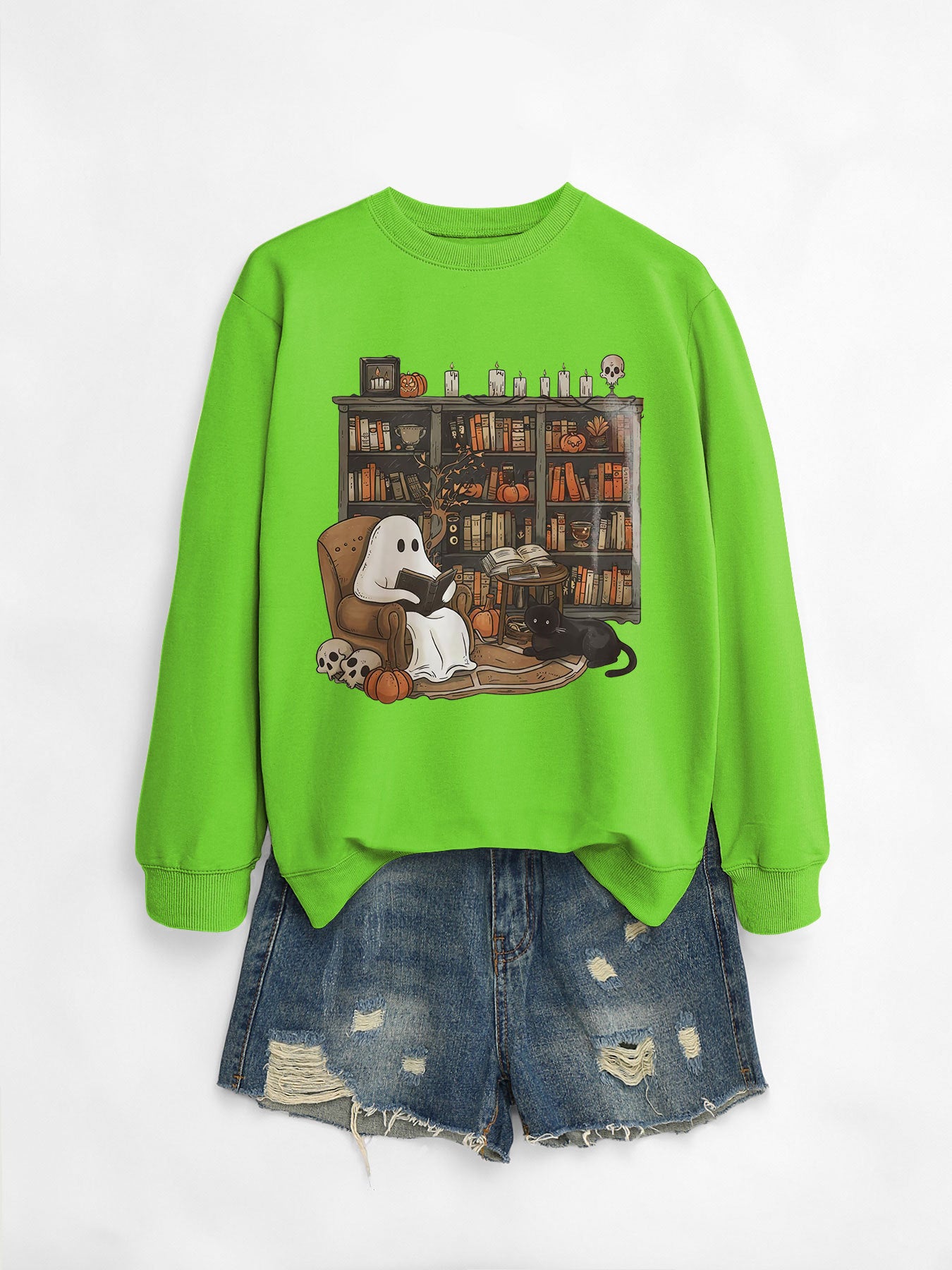 Womens Bookshelf Ghost Sweater