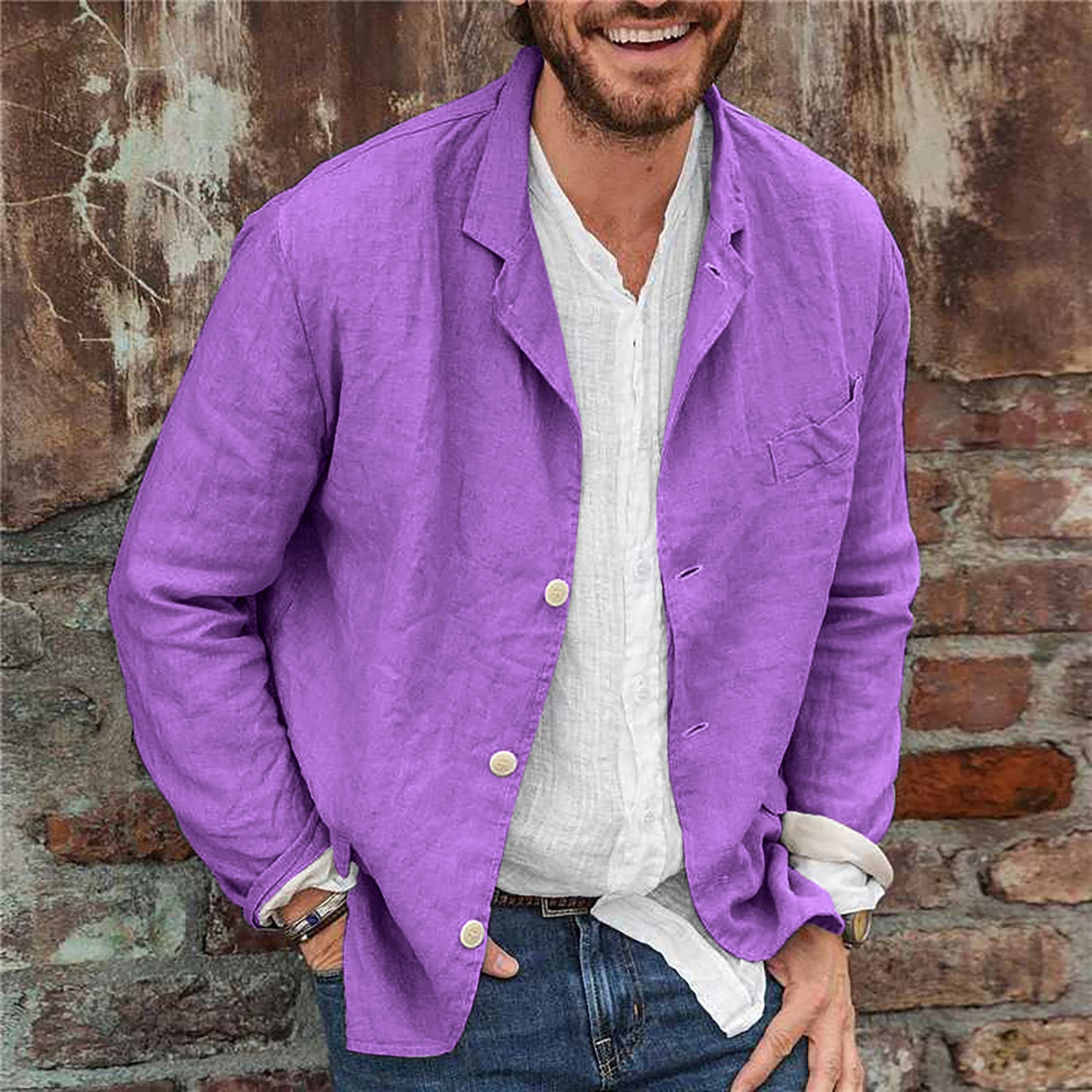 Men's Casual Loose Cotton Linen Long Sleeve Shirt