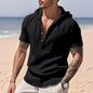 Men's Linen Hooded Henley Shirt - Breathable Short Sleeve