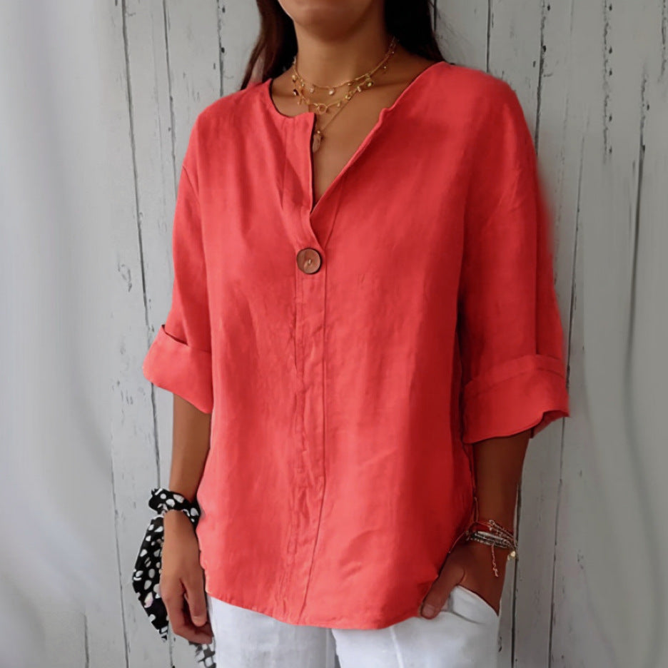 Cotton And Linen Button Tops