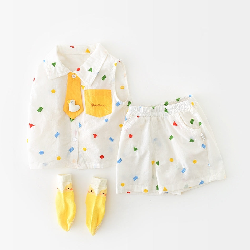 Full Embroidery Geometric Vest Suit