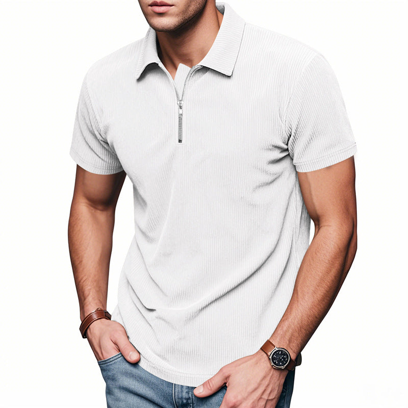 Men's Corduroy Half-Zip Polo Shirt - Short Sleeve