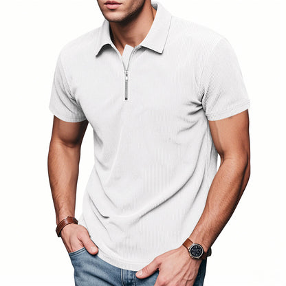 Men's Corduroy Half-Zip Polo Shirt - Short Sleeve