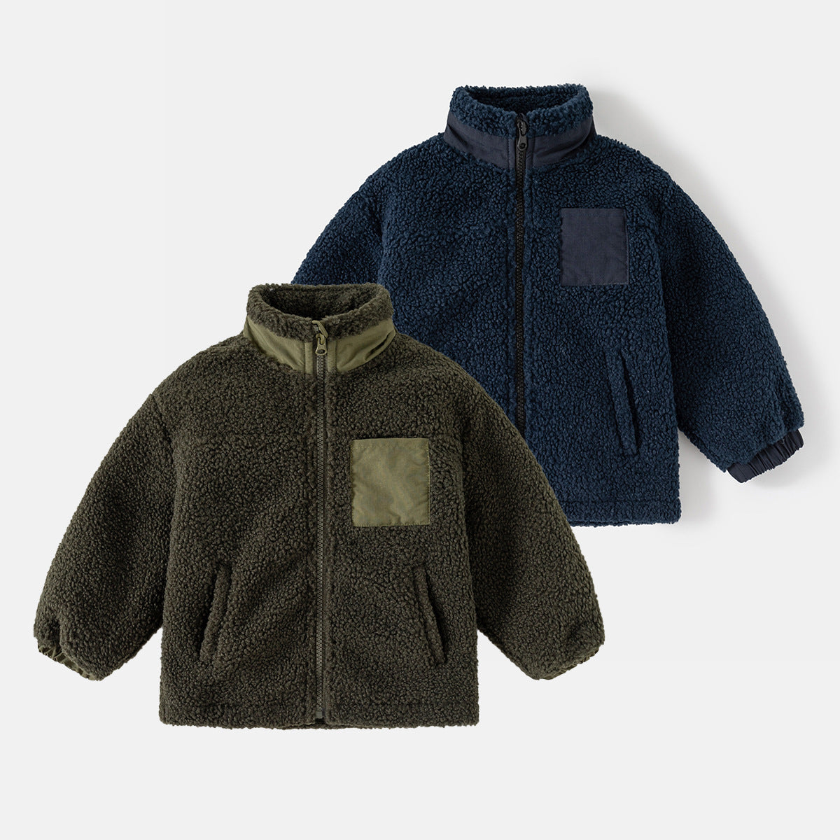 Fleece Stand Collar Stitching coat