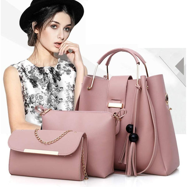 Womens Purse And Handbag 3Pcs Bag Set Tassel Tote Clutch Satchel Top Handle Shoulder Bag