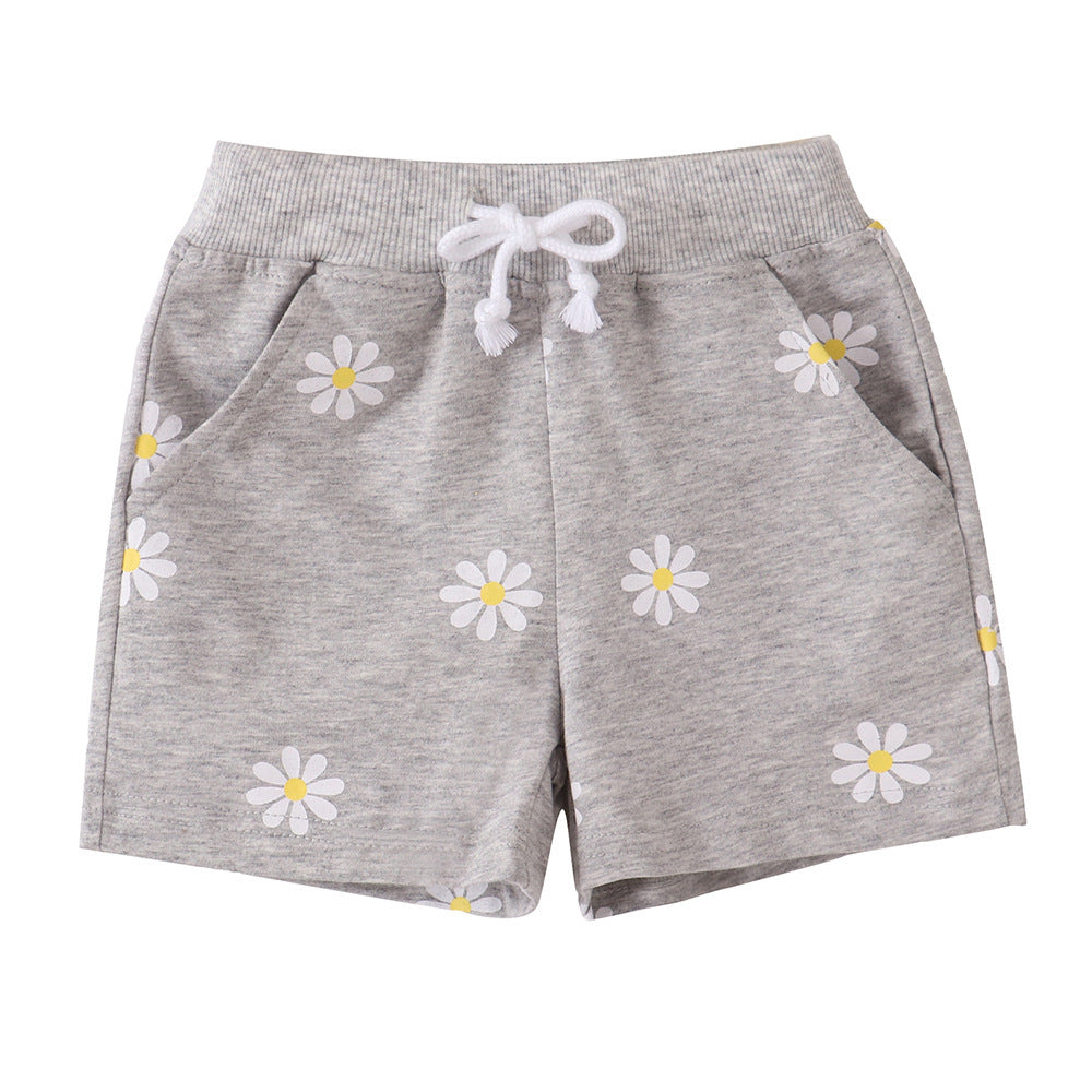 Girls Light Gray Printing Little Daisy Shorts