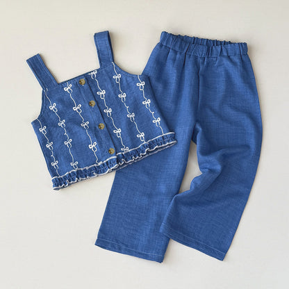 Girls Printed Top And Pants Two-piece Set