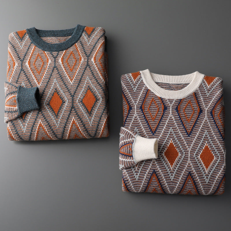 Mens Retro Rhombus Bottoming Sweater