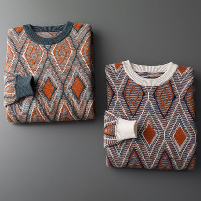 Mens Retro Rhombus Bottoming Sweater