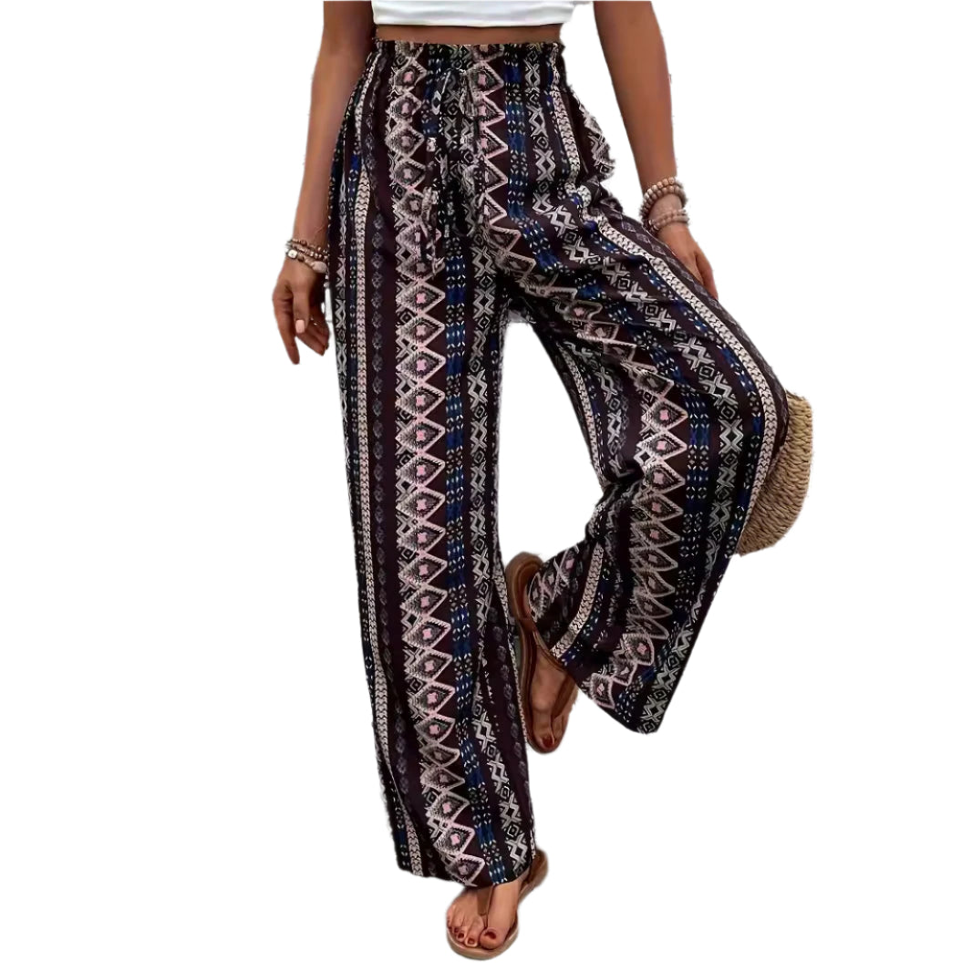 Pantalon ample à jambes larges et imprimé bohème