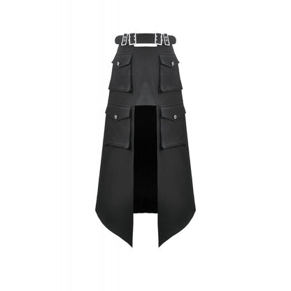 Dark in Love Punk Layered Pocket Cutout Belted Long Skirt