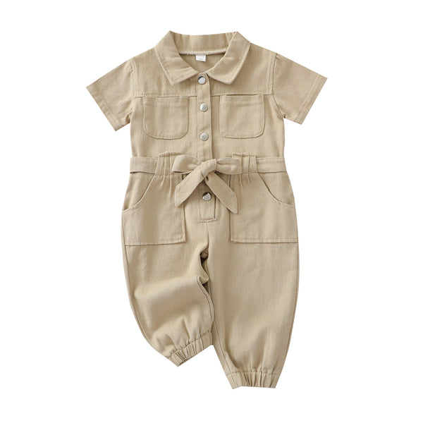 Girls' Korean-style Lapel Jumpsuit