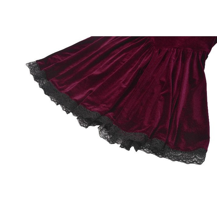 Robe Gothique en Velours Bordeaux à Col en Dentelle Ophelia Dark in Love