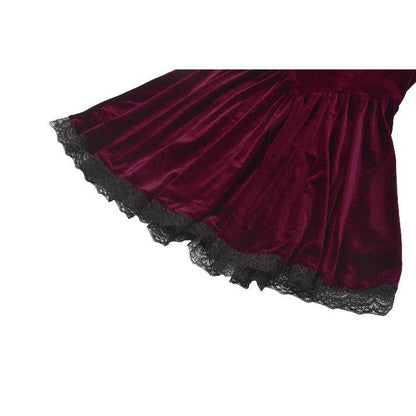 Robe Gothique en Velours Bordeaux à Col en Dentelle Ophelia Dark in Love