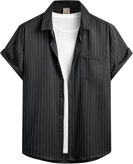 Striped And Solid-color Short-sleeve Shirt-cardigan