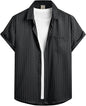 Striped And Solid-color Short-sleeve Shirt-cardigan