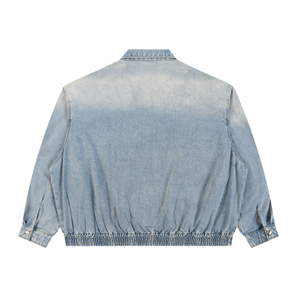 Unisex Vintage Wash Full-Zip Denim Jacket