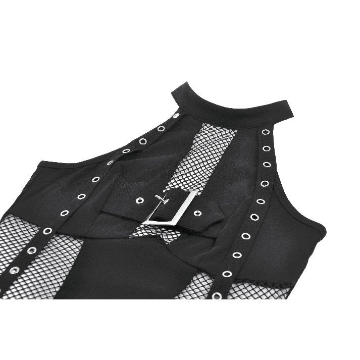Dark in Love Bondage Mesh Panel Buckle Top