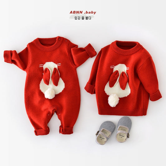 Baby Jumpsuit Cartoon Knitted Rabbit Sweater