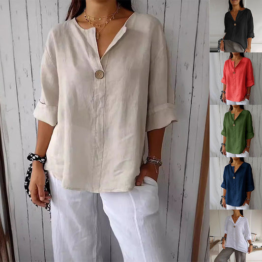 Cotton And Linen Button Tops