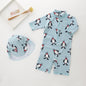 Boy One-piece Long Sleeves Penguin Beach Sun Protection Hot Spring Swimming Cap Swimsuit Two-piece