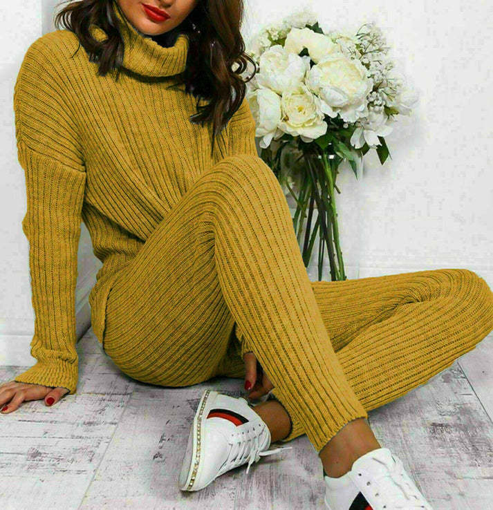 Knitted Ribbed Polo High Neck  Loungewear