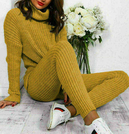 Knitted Ribbed Polo High Neck  Loungewear