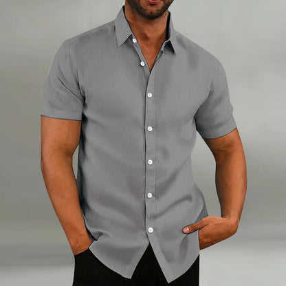Chemise décontractée en coton et lin à manches courtes pour homme, coupe ample, style vintage