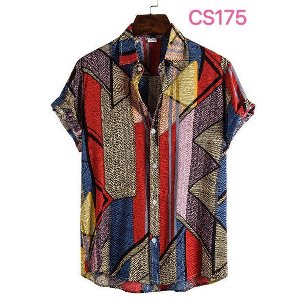Printed Casual Men's Short-sleeved Shirt Lapel