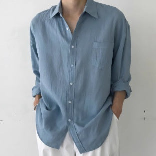 Solid-color Casual All-match Button-up Top For Men