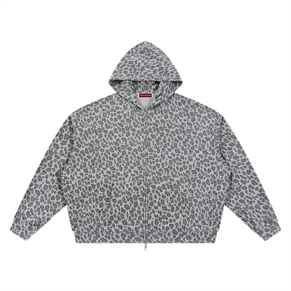 Unisex Leopard Print Waffle Full Zip Hoodie