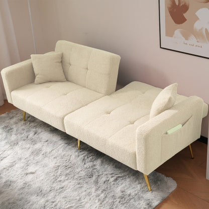The Sofa Bed Has A Bed Function, Three Adjustable Backrest Angles, Gold Legs, Cushions And Side Storage Pockets.