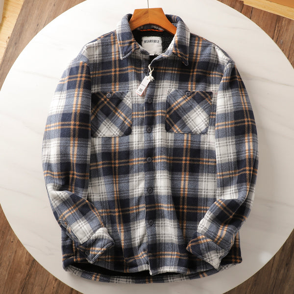 Mens Fleece-lined Warm Composite Lambswool Plaid Shirt