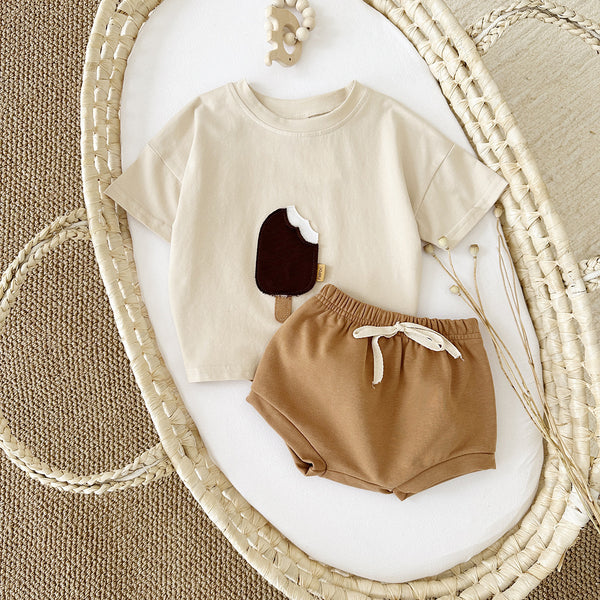 Girls' Cotton Ice Cream Patch Top and Shorts