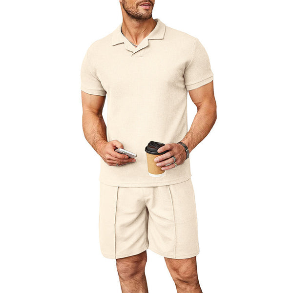 Waffle V-neck Polo Shirt Suit
