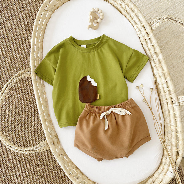 Girls' Cotton Ice Cream Patch Top and Shorts